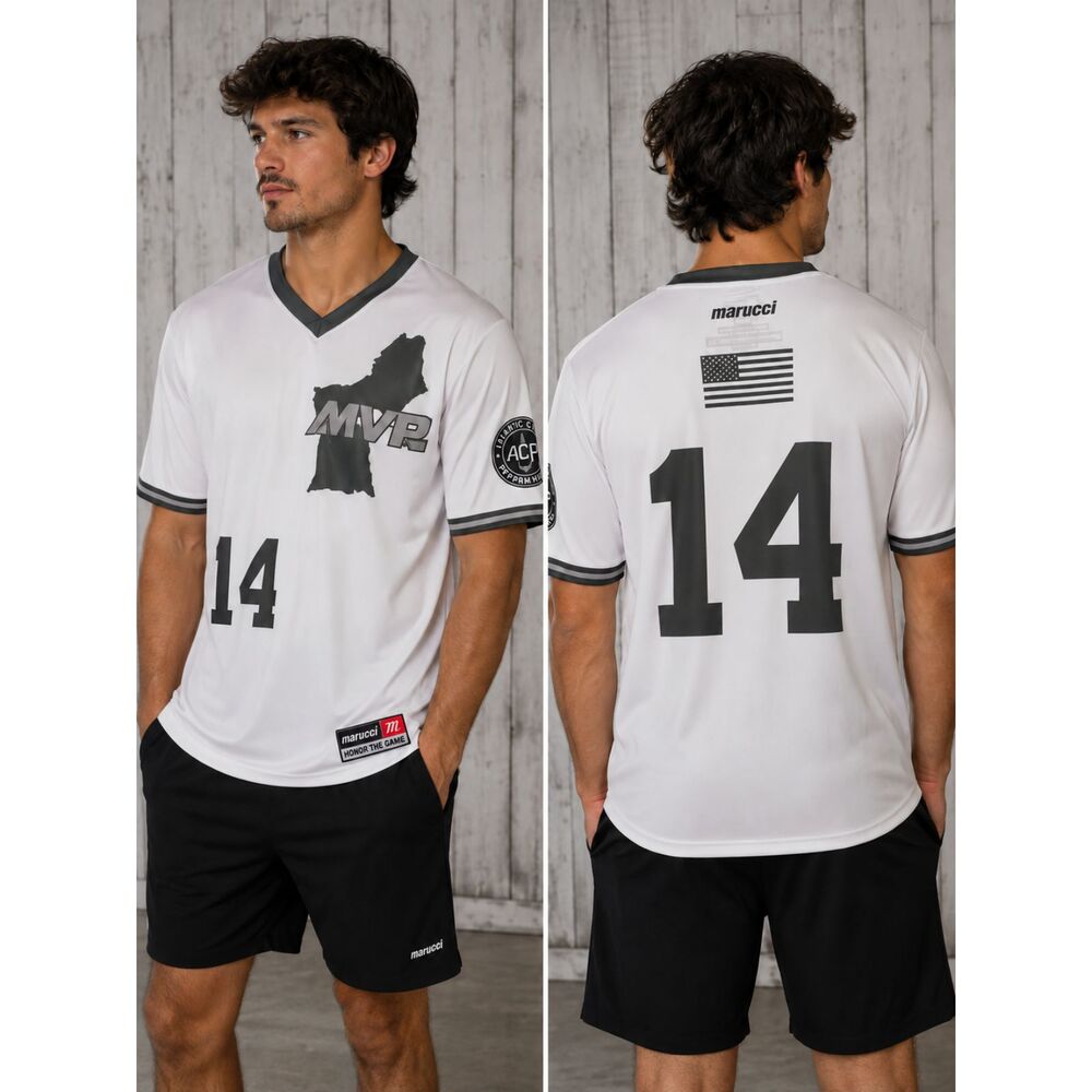 Marucci MVP New England Baseball Jersey # 14 White/Green V-Neck Size L NWT